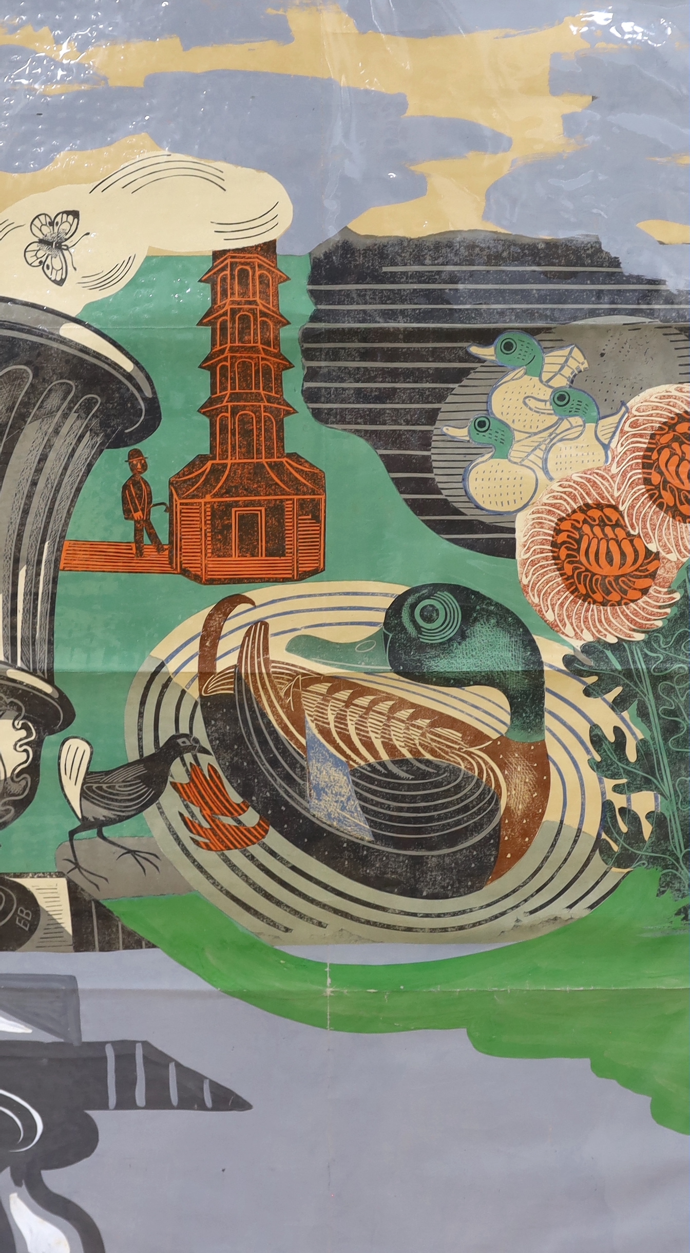 Edward Bawden RA (1903-1989), overpainted unfinished trial proof lithographic poster, 'Kew Gardens', 101.5 x 63.5cm, unframed